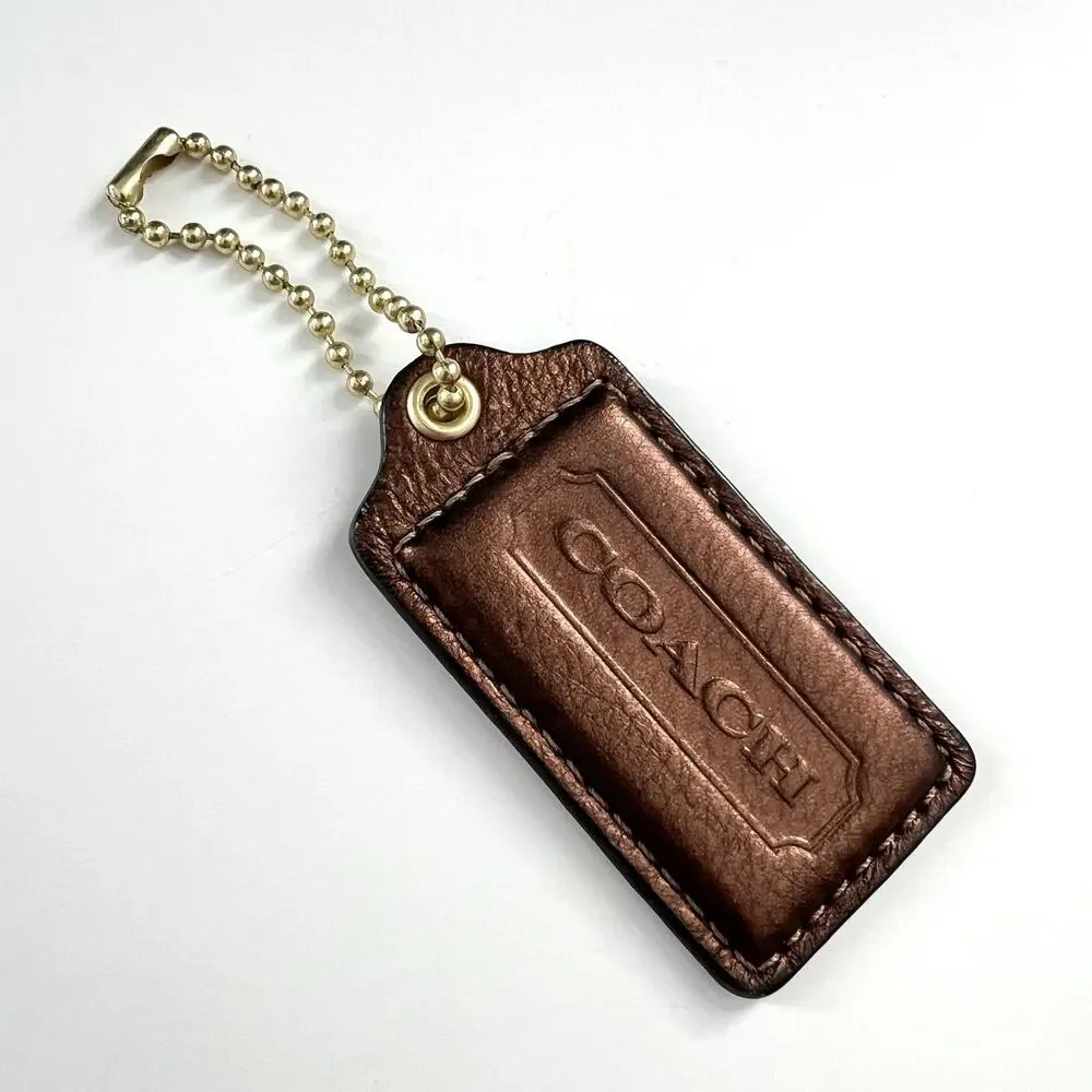 Coach 2.75” Brown Shimmer Leather Gold Chain Replacement Hang Tag Bag Key Charm